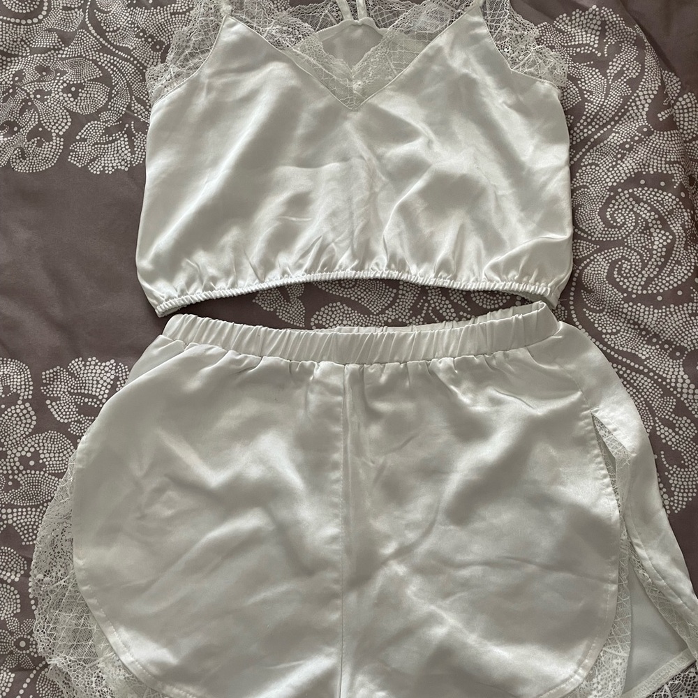 Elegant White Satin Sleepwear Set